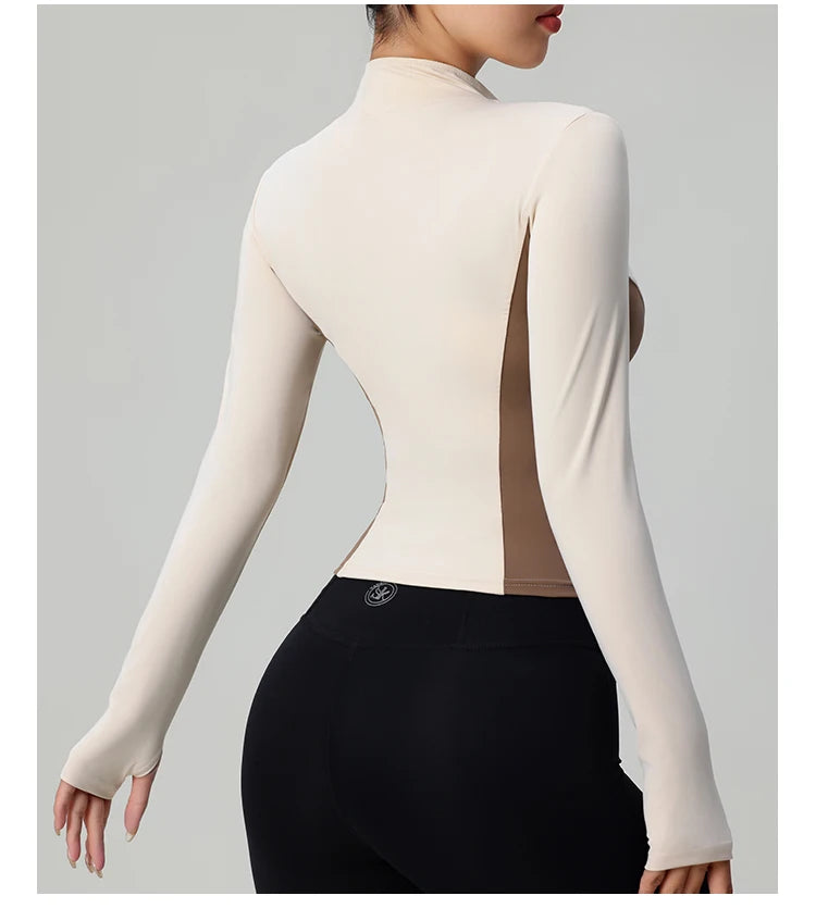 High Quality Workout Fitness Long Sleeve Top with 2 Sides Zipper Finger Hole Mix Colours Jacket