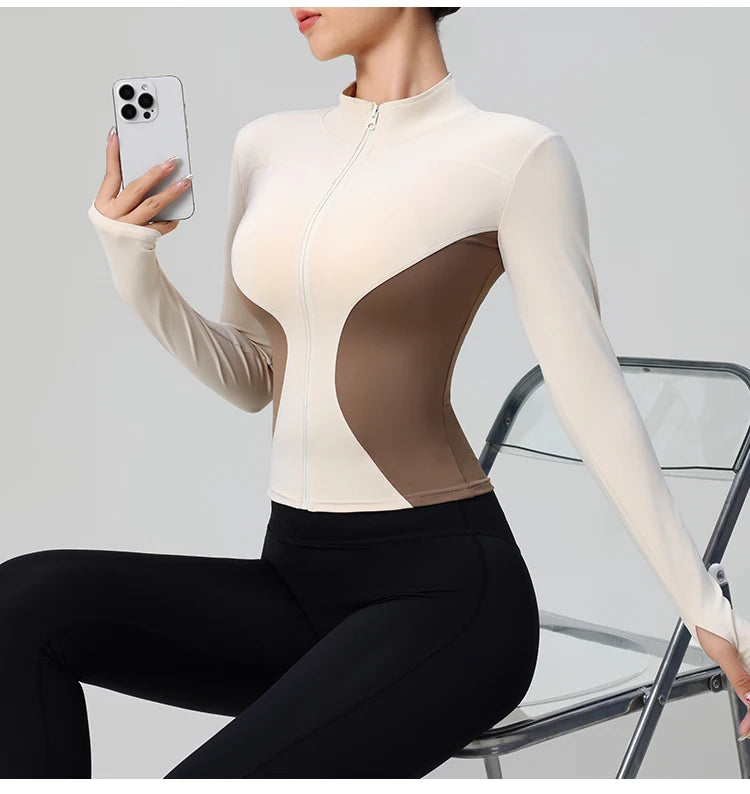 High Quality Workout Fitness Long Sleeve Top with 2 Sides Zipper Finger Hole Mix Colours Jacket