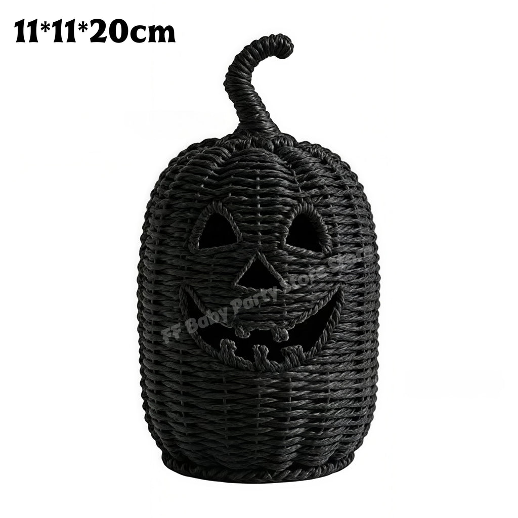 Halloween Decorations Hand-Woven Wicker Pumpkin Lantern Witch Hat Storage Box Home Decorative Statue Ornaments Christmas Decor