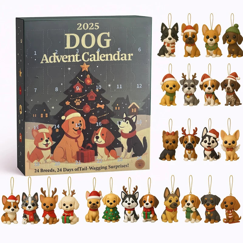 Dog Advent Calendar 2025-24Pcs 2D Festive Breeds Ornaments - Advent Calendar For Pets With Reusable Ornaments, Idea For Dog Love