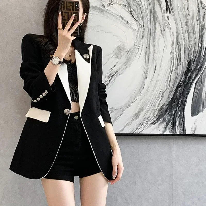 Clothing Female Coats and Jackets Outerwear Jacket Dress Slim Over Colorblock Women's Blazers Long Tailoring in Promotion Sale