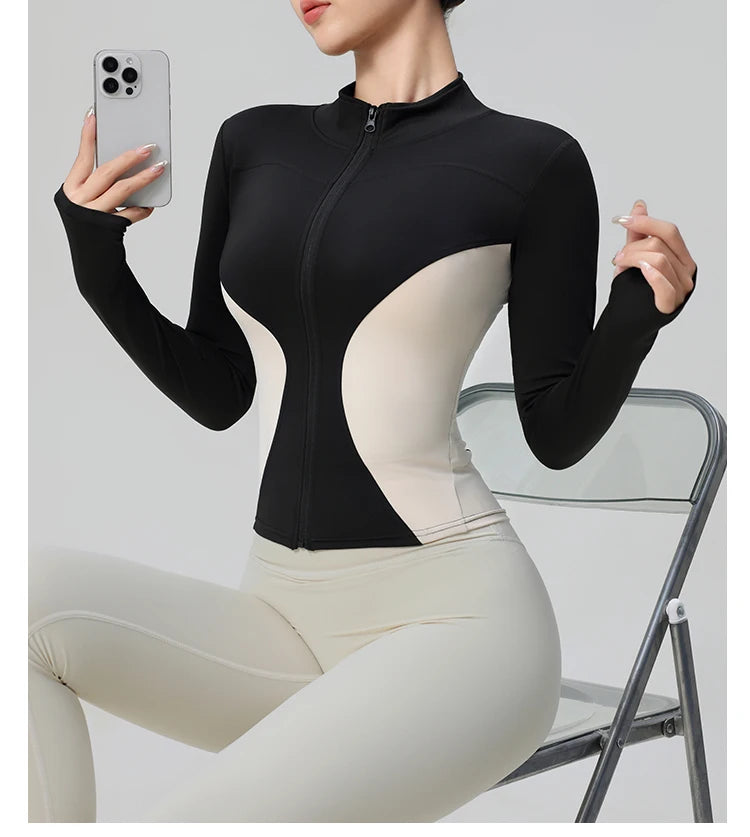 High Quality Workout Fitness Long Sleeve Top with 2 Sides Zipper Finger Hole Mix Colours Jacket