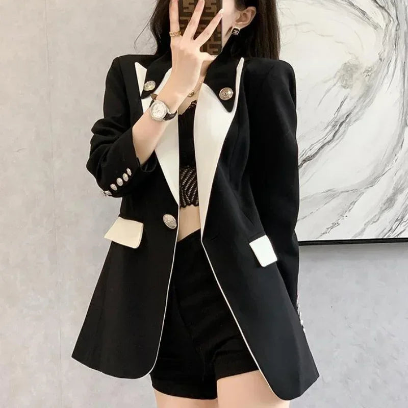 Clothing Female Coats and Jackets Outerwear Jacket Dress Slim Over Colorblock Women's Blazers Long Tailoring in Promotion Sale