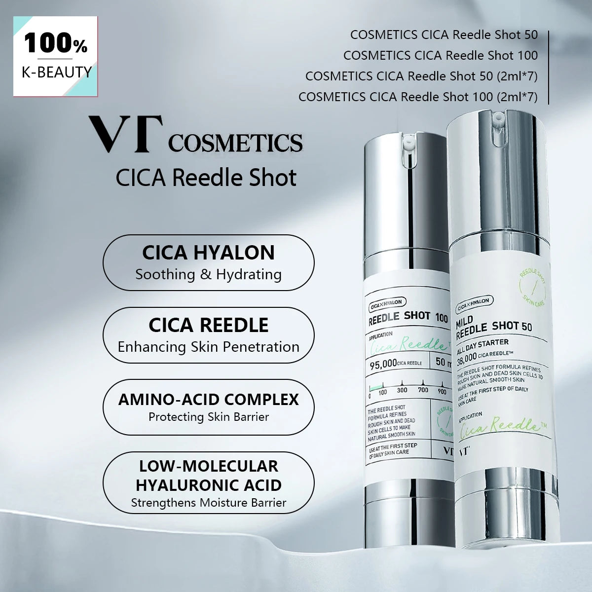 VT COSMETICS CICA Reedle Shot,Multi-Size Options,Centella Asiatica,Intense Hydration,Korean Skincare,K-Beauty,Korean Makeup