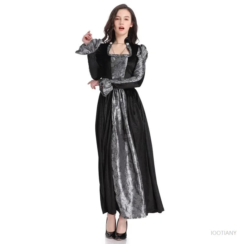 Halloween Day of the Dead Sexy European Medieval Retro Court Gothic Queen Evil Vampire Costume Carnival Party Devil Witch