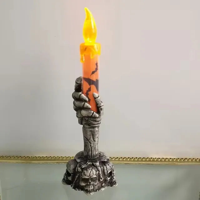 Halloween Horror Skull Ghost Holding  LED Lights Candle Lamp Happy Holloween Party Decoration for Home Haunted House Ornaments