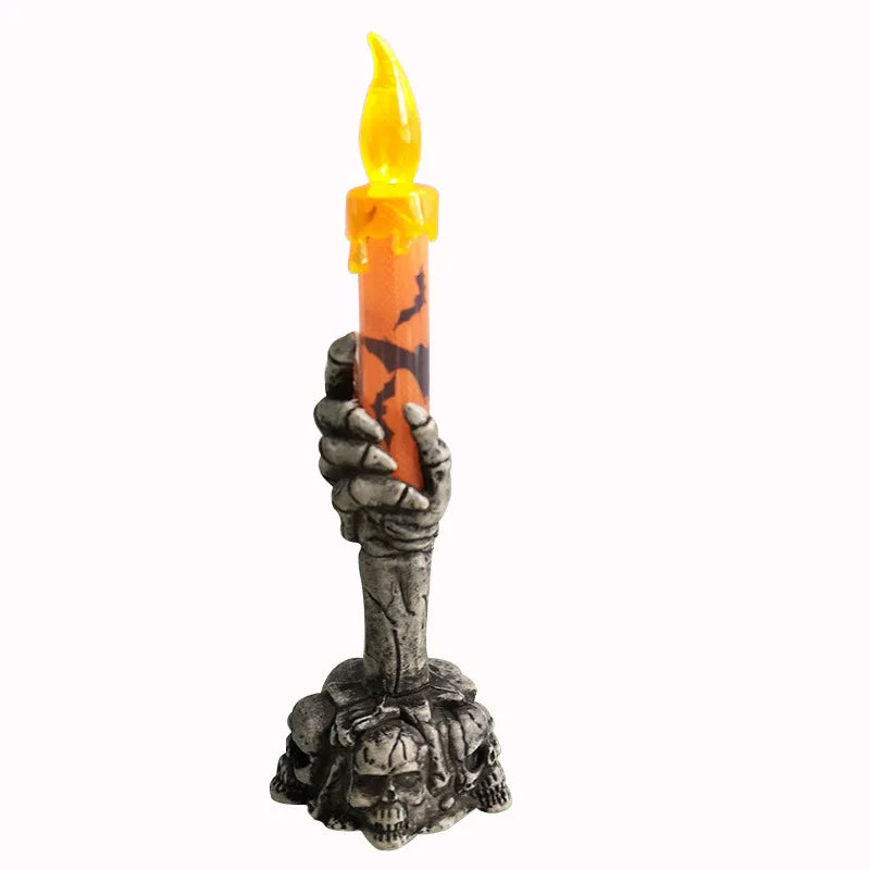 Halloween Horror Skull Ghost Holding  LED Lights Candle Lamp Happy Holloween Party Decoration for Home Haunted House Ornaments