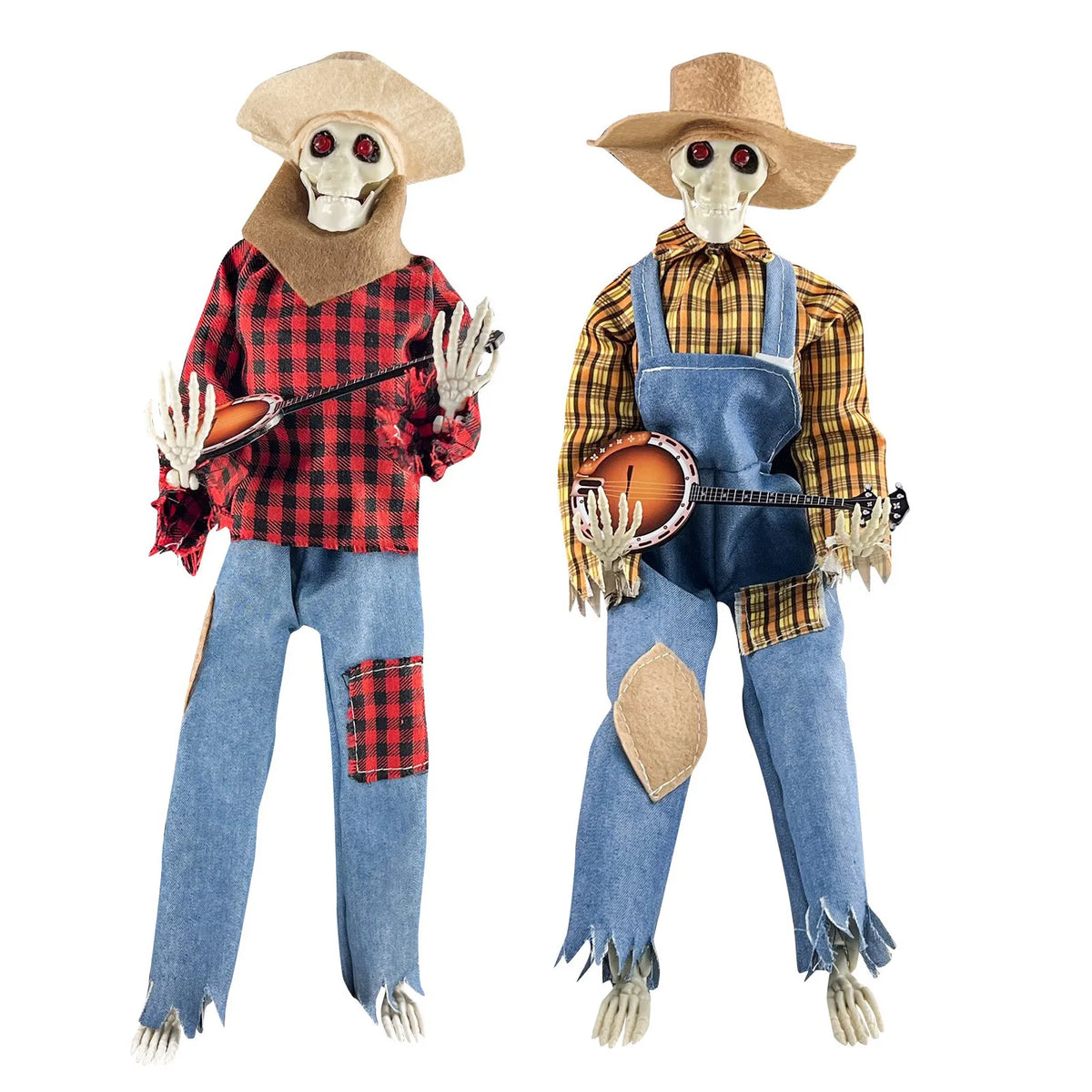 Halloween Fun Skull Playing Guitar Luminous Ornament Room Decor Farmhouse Skeleton Sculpture Christmas Decoration Gift 2024