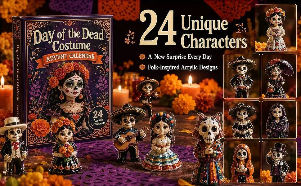 2026 Day of the Dead Advent Calendar, 24 Days Mystery Collectible Figurines, Sugar Skull Characters,Christmas Advent Calendar