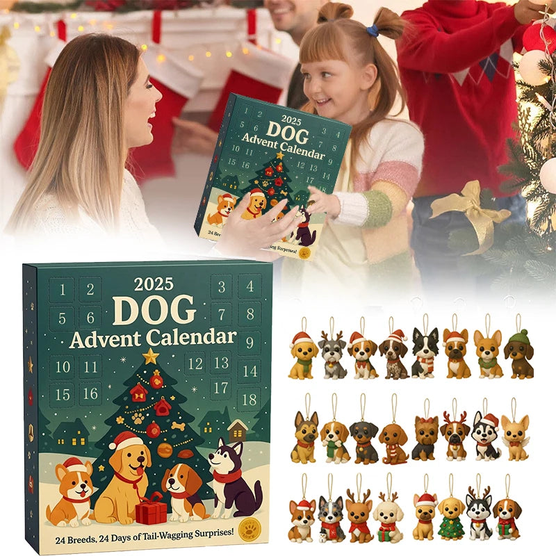 Dog Advent Calendar 2025-24Pcs 2D Festive Breeds Ornaments - Advent Calendar For Pets With Reusable Ornaments, Idea For Dog Love