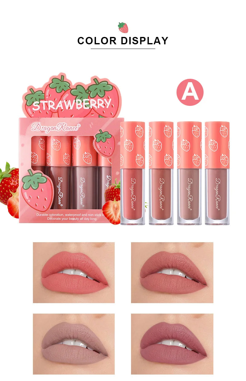 Mini Velvet Matte Lip Gloss Set, 3pc/4pcs Non-Fading, Non-Stick Cup, Long-Lasting Fruit Scented Lip Tint, Smooth and Lightweight