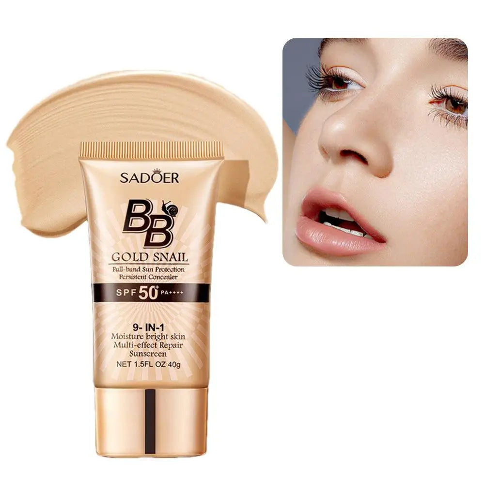 SADOER Gold Snail Sunscreen BB Cream Foundation Concealer Moisturizing Isolation Cream SPF50+PA+++ 40g Facial Moisturizer