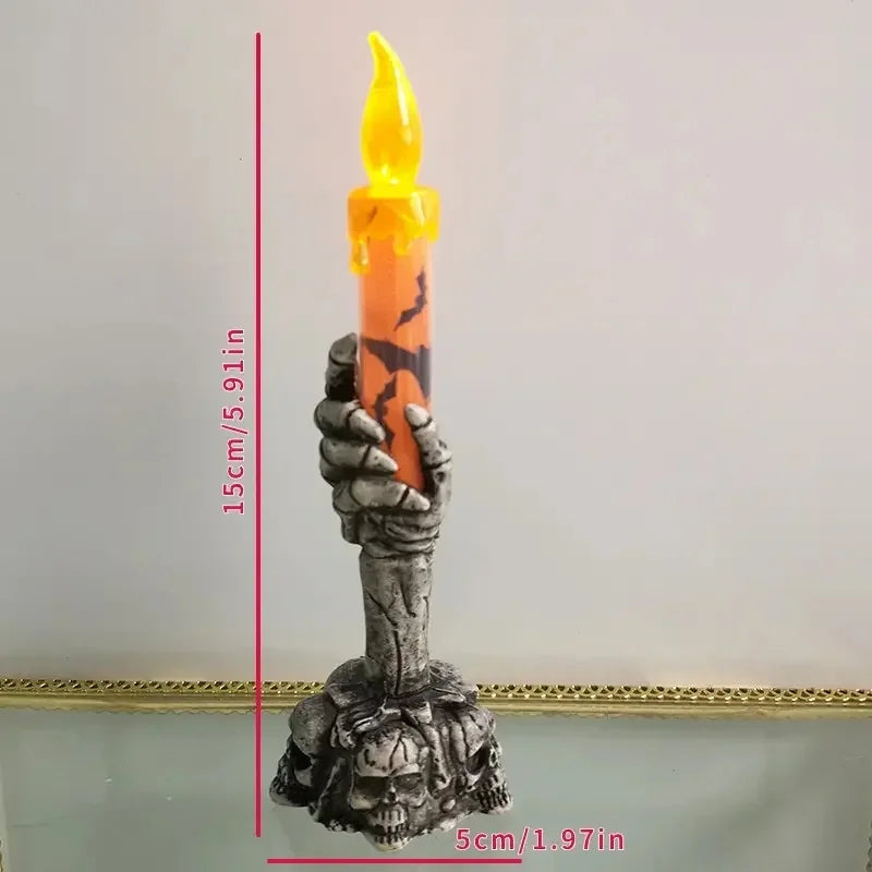 Halloween Horror Skull Ghost Holding  LED Lights Candle Lamp Happy Holloween Party Decoration for Home Haunted House Ornaments