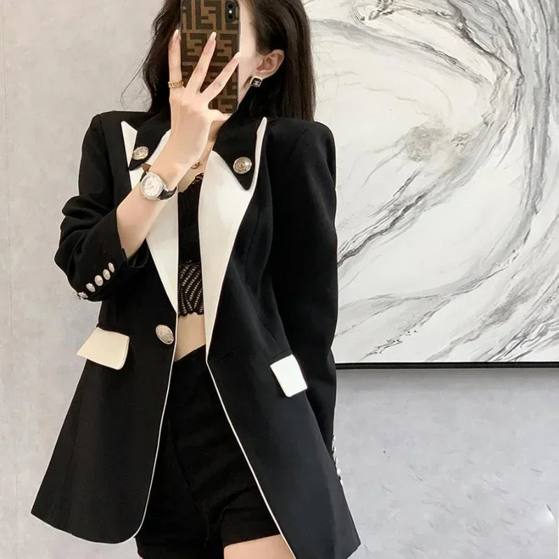 Clothing Female Coats and Jackets Outerwear Jacket Dress Slim Over Colorblock Women's Blazers Long Tailoring in Promotion Sale