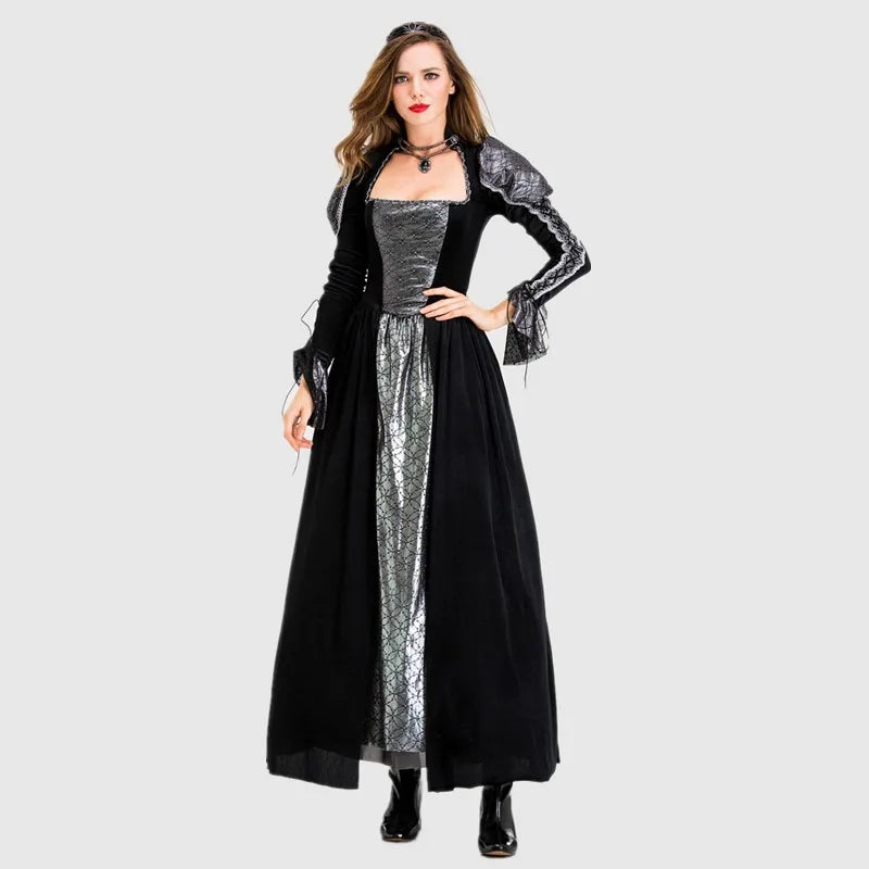 Halloween Day of the Dead Sexy European Medieval Retro Court Gothic Queen Evil Vampire Costume Carnival Party Devil Witch