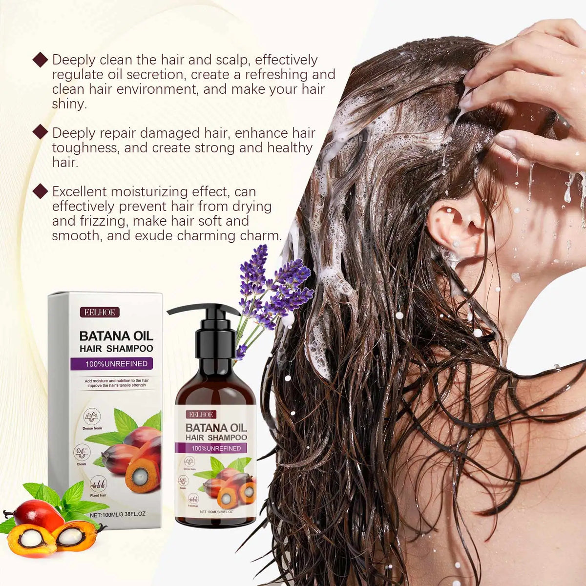 EELHOE Batana Oil Shampoo Nourishing Hair Soothing Dryness Scalp Long Lasting Moisturizing Oil Control Dandruff Removal Shampoo