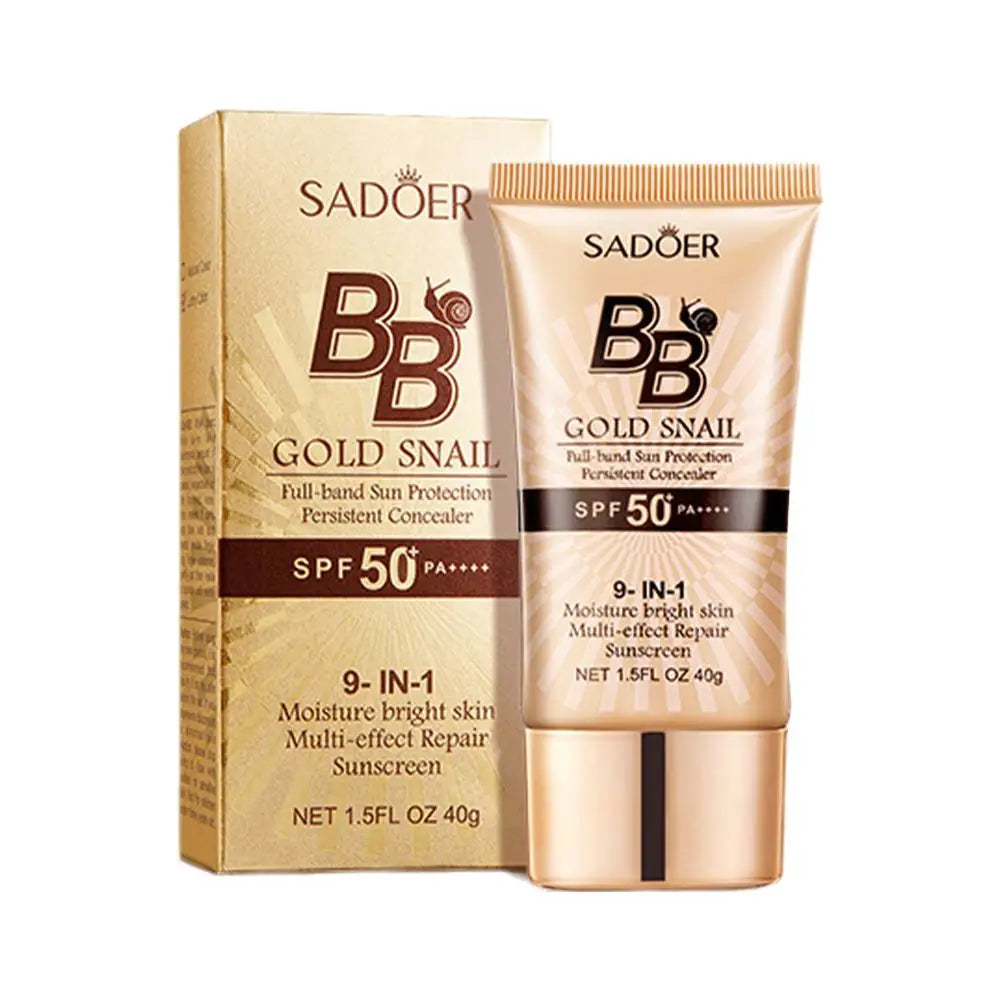 SADOER Gold Snail Sunscreen BB Cream Foundation Concealer Moisturizing Isolation Cream SPF50+PA+++ 40g Facial Moisturizer