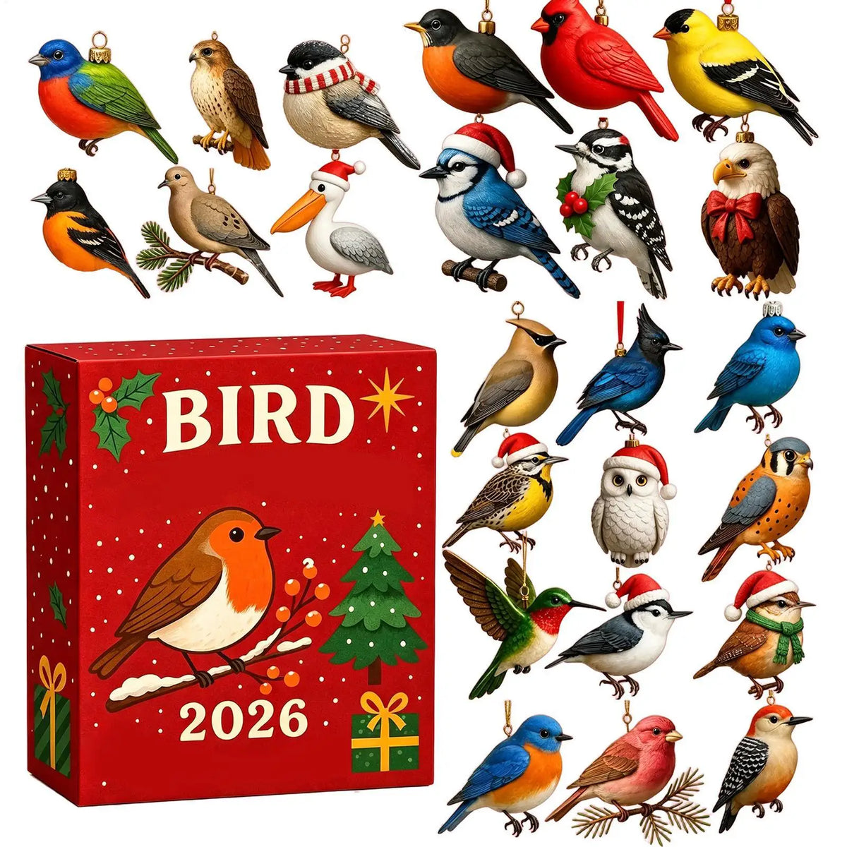 2026 Christmas Calendar Advent 2D Acrylic Bird Collectible Decoration  Countdown Calendar for Trees Windowsill Mantel Office