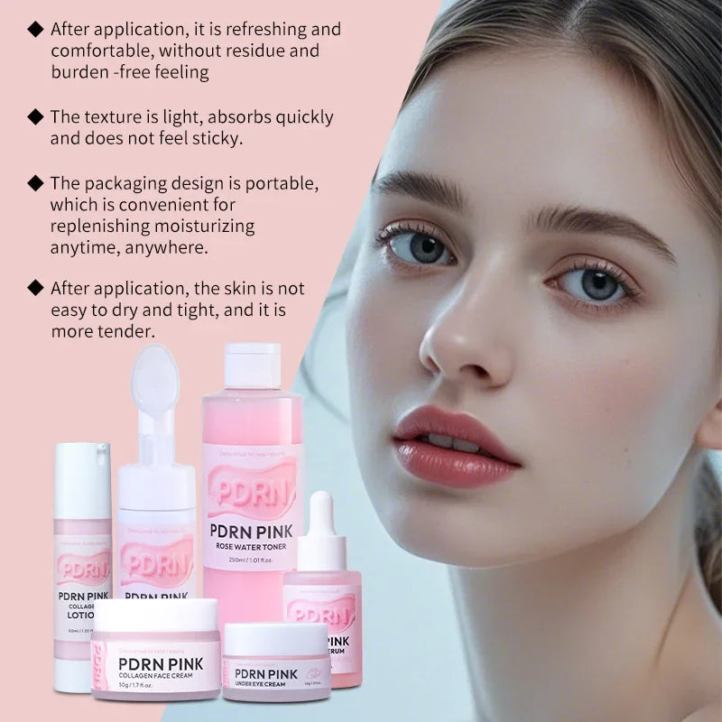 Salmon Dna Collagen Skincare Set, Pdrn Pink Glow Moisturizing Mask Lifting Brightening Cream, Reduce Fine Line Essence Eye Cream