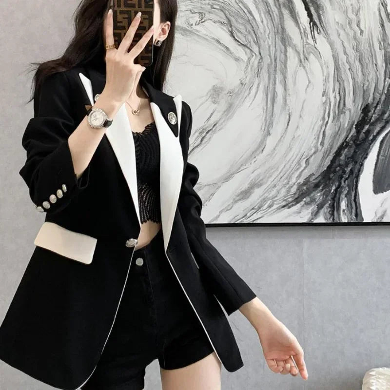 Clothing Female Coats and Jackets Outerwear Jacket Dress Slim Over Colorblock Women's Blazers Long Tailoring in Promotion Sale