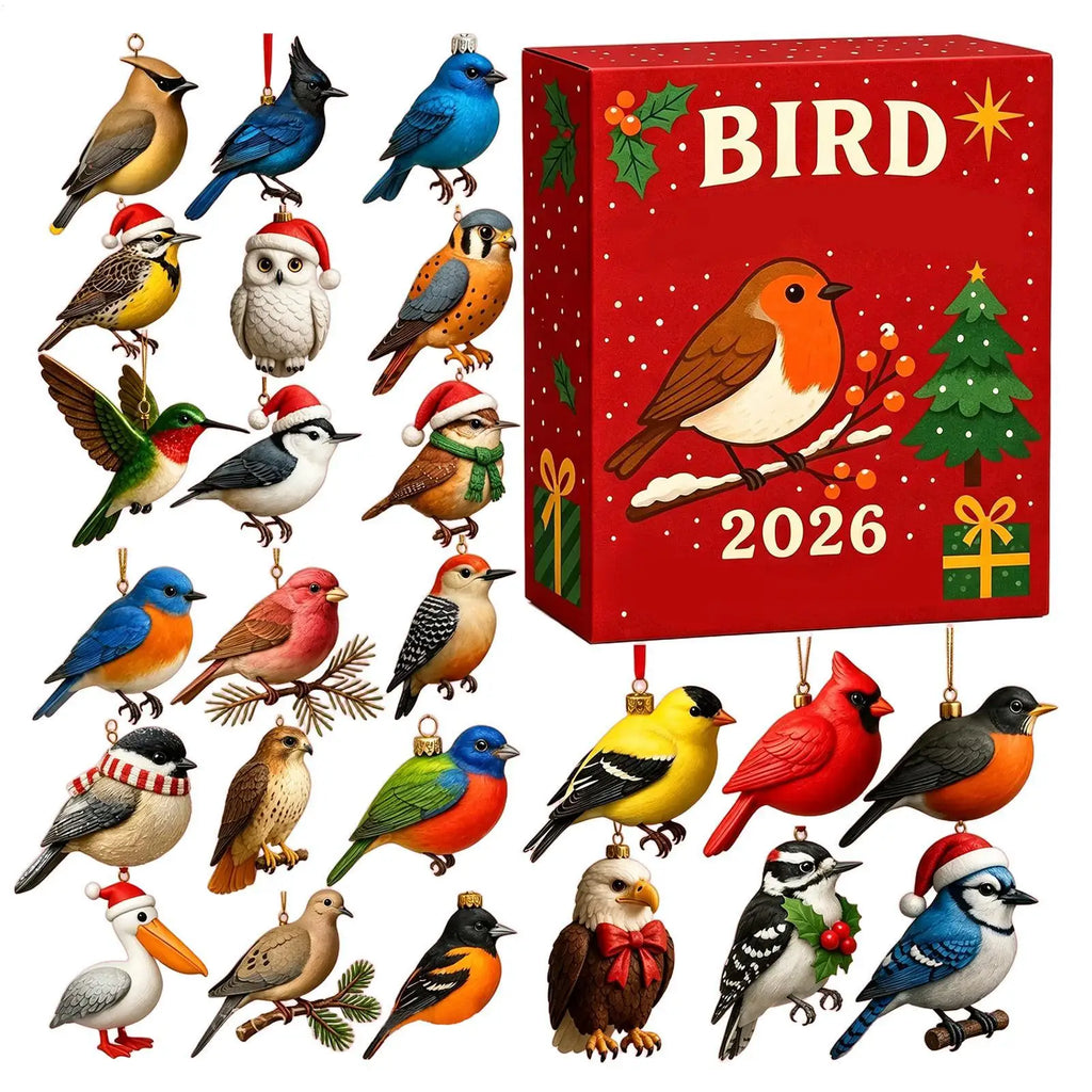 2026 Christmas Calendar Advent 2D Acrylic Bird Collectible Decoration  Countdown Calendar for Trees Windowsill Mantel Office