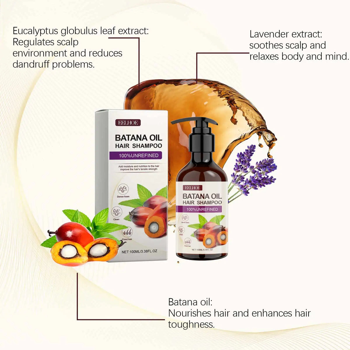 EELHOE Batana Oil Shampoo Nourishing Hair Soothing Dryness Scalp Long Lasting Moisturizing Oil Control Dandruff Removal Shampoo