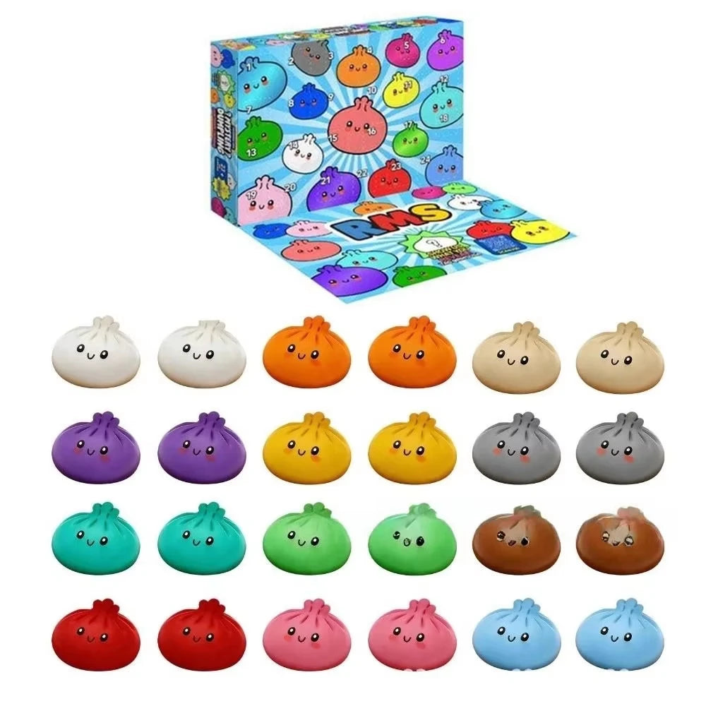 Advent Calendar Mystery Dumpling Squishy Blind Box Soft Fidget Slow Rise 24Day Countdown Calendar Xmas Party Gift Anxiety Relief