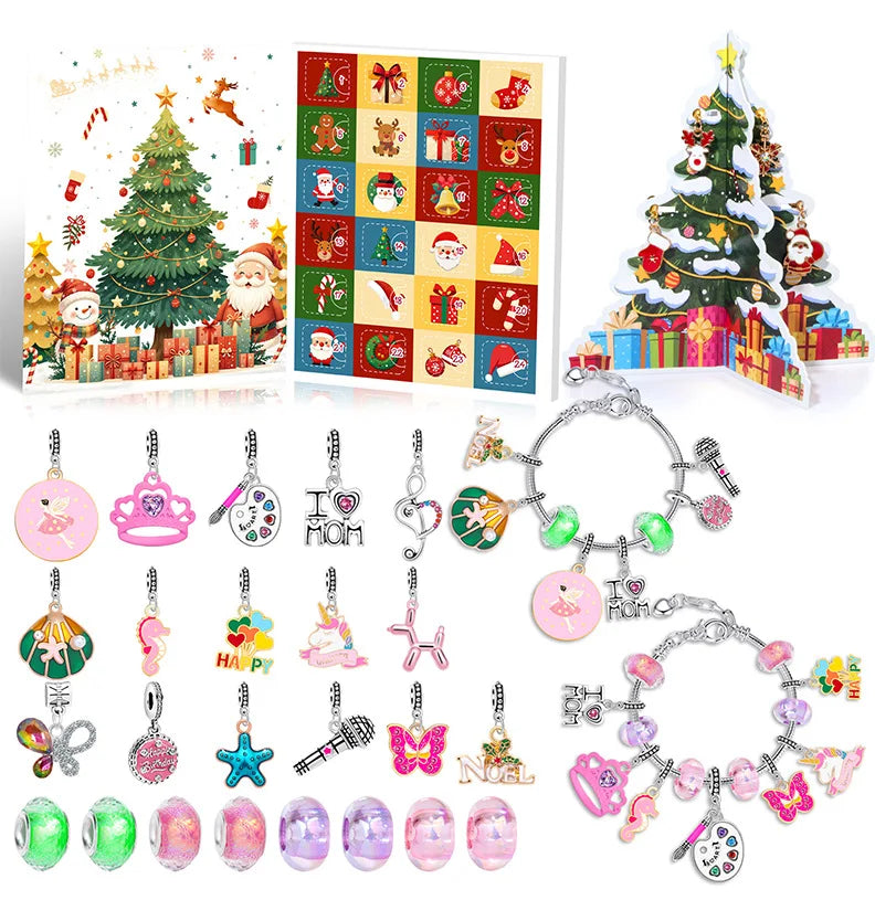 New Christmas Advent Calendar 24 Grid Countdown DIY Musical Note Bracelet Advent Calender Box Surprise Christmas Gifts Box