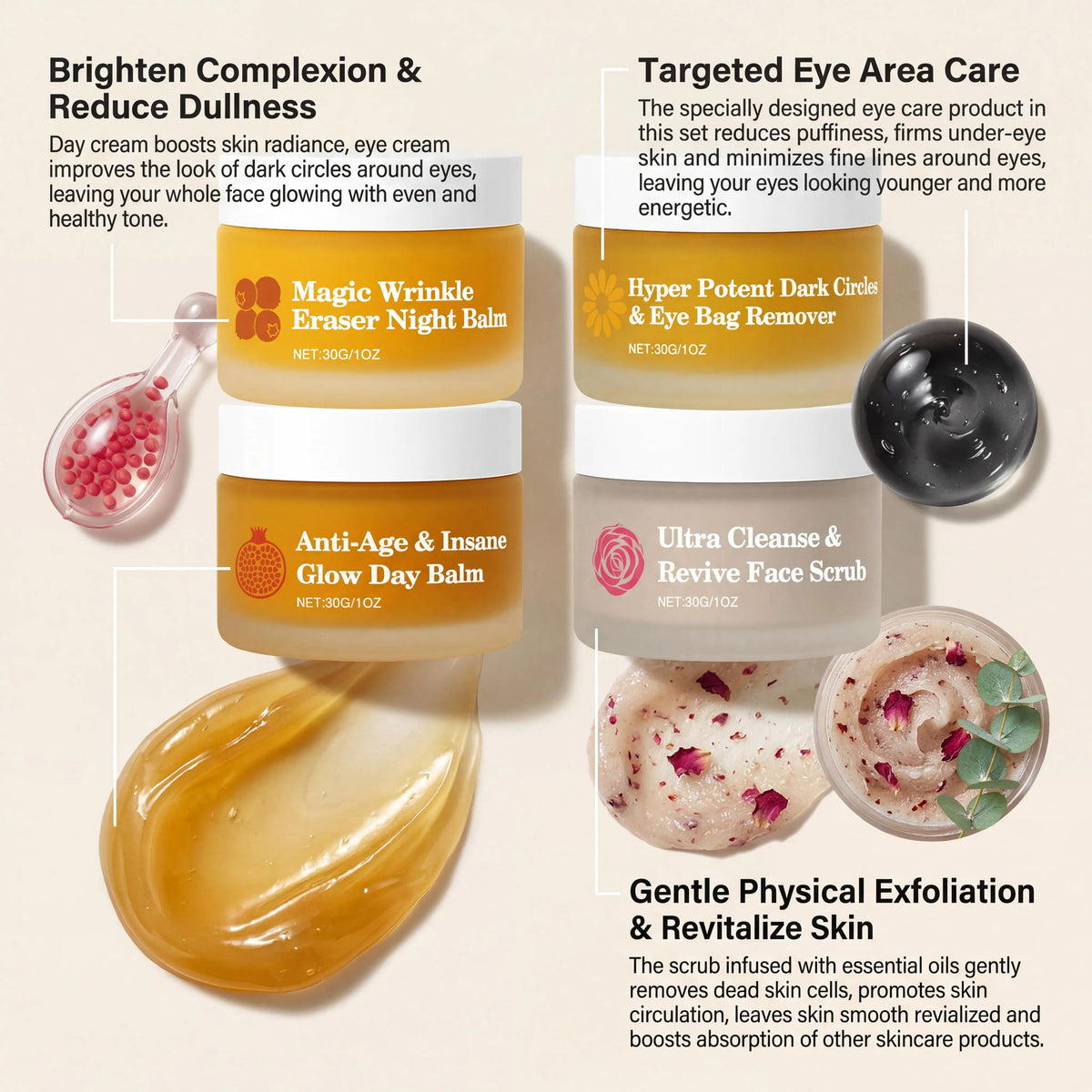 Day Night Skincare Set Moisturizing Repair Skin Barrier Brightening Facial Skins Multi Functional Skincare Eye Face Care Combo