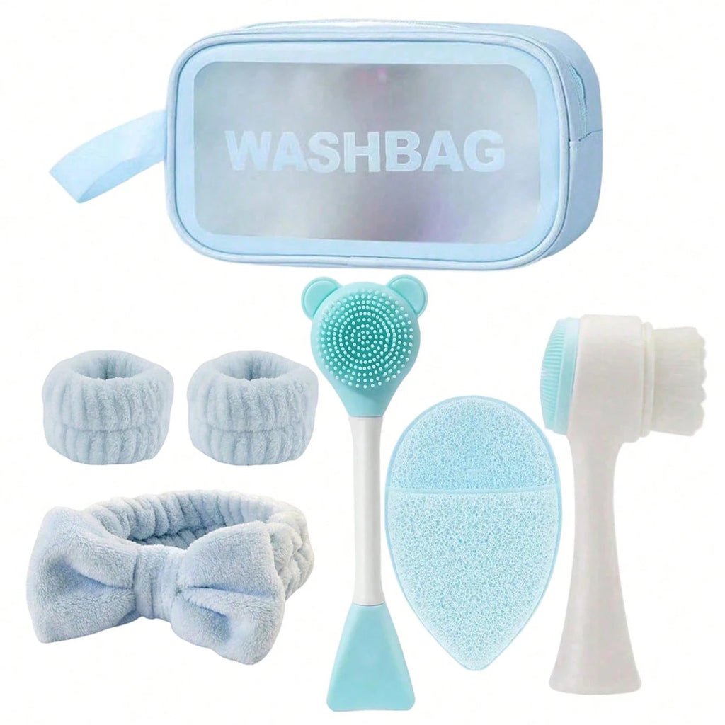 7-piece Home Skincare Set: Facial Cleansing Brush, Mask Sponge, Hair Band, Storage Bag, Multi-functional Beauty Tools