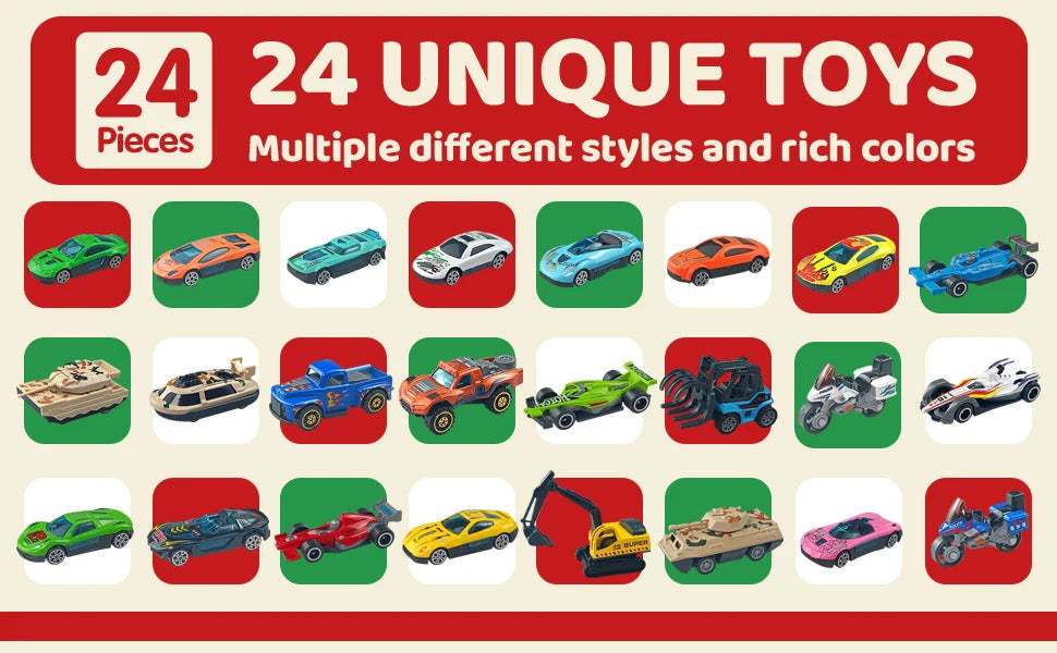 Christmas Advent Calendar 24 Days Alloy Car Inertial Vehicle Model Toy Metal Cars Set Toys for Adults New Year Gifts Home Decor