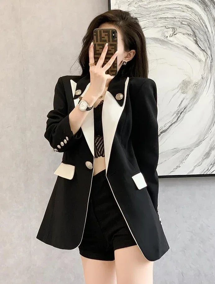 Clothing Female Coats and Jackets Outerwear Jacket Dress Slim Over Colorblock Women's Blazers Long Tailoring in Promotion Sale