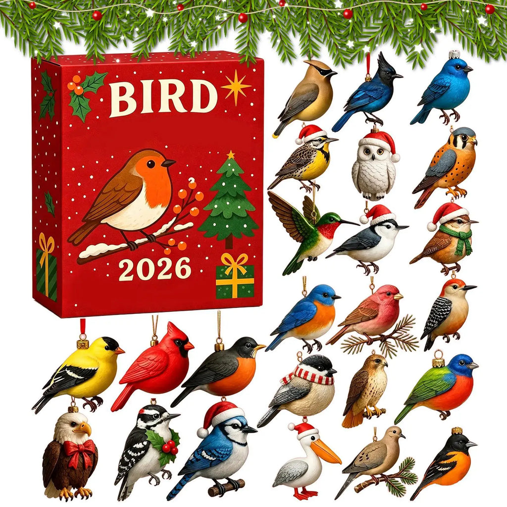 2026 Christmas Calendar Advent 2D Acrylic Bird Collectible Decoration  Countdown Calendar for Trees Windowsill Mantel Office