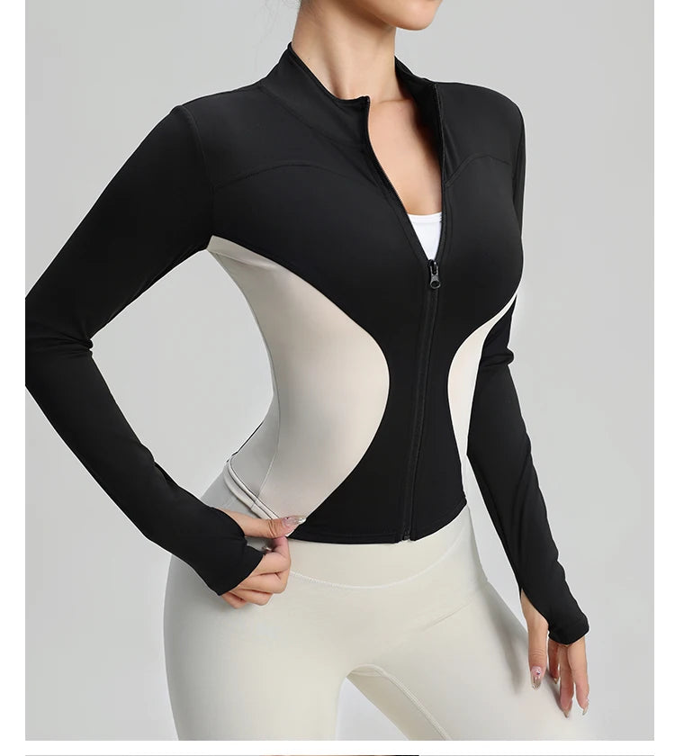 High Quality Workout Fitness Long Sleeve Top with 2 Sides Zipper Finger Hole Mix Colours Jacket