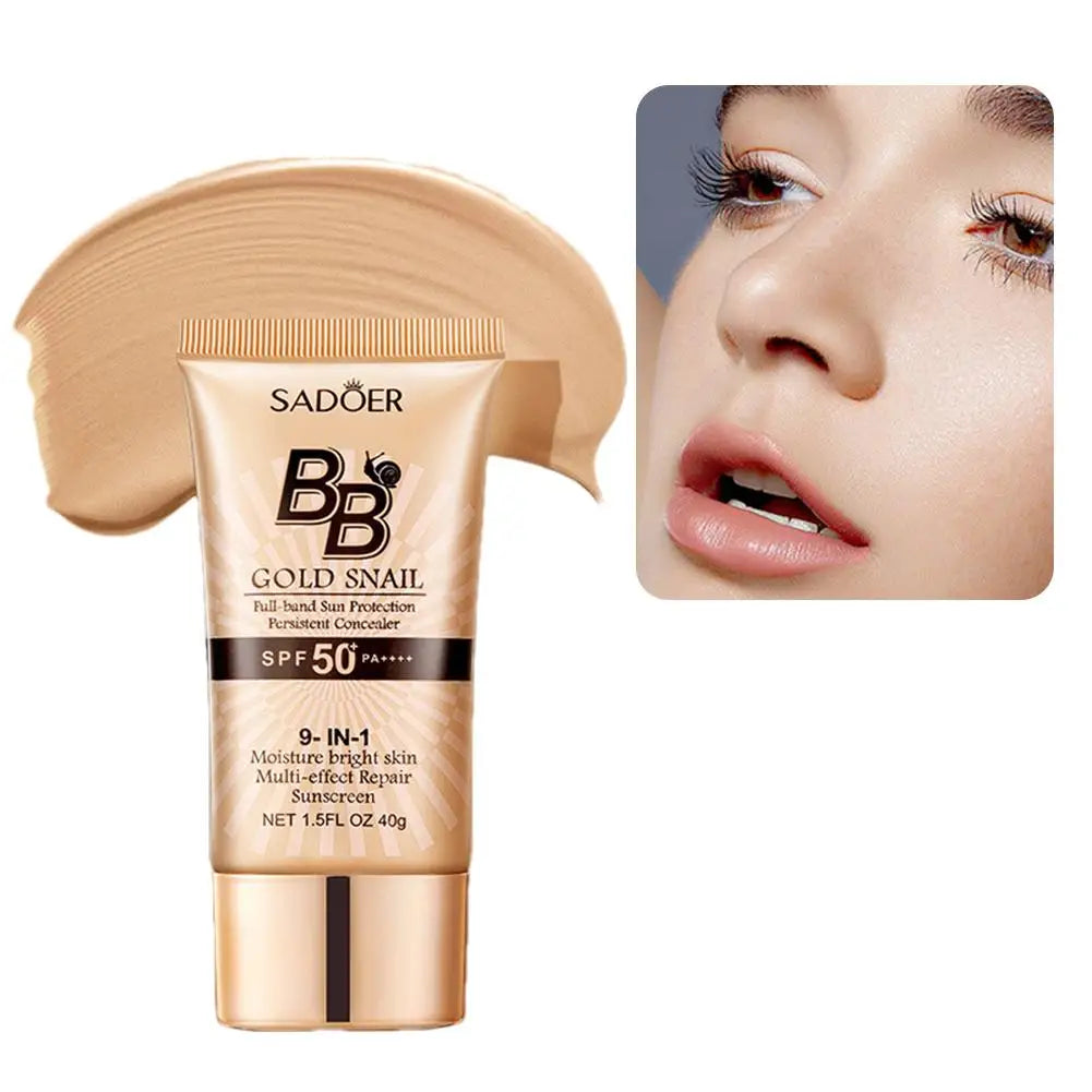 SADOER Gold Snail Sunscreen BB Cream Foundation Concealer Moisturizing Isolation Cream SPF50+PA+++ 40g Facial Moisturizer