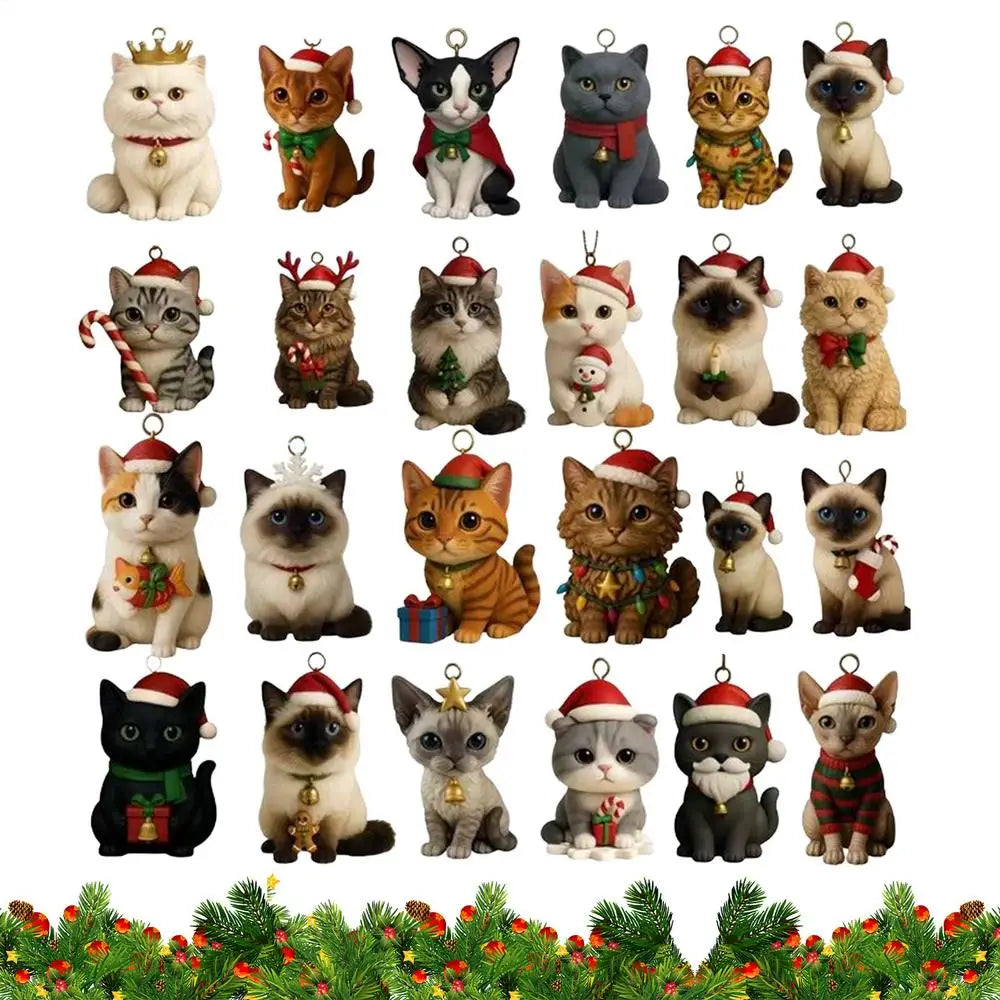 Advent Calendar 2025 24 Days Christmas Countdown with 24Pcs 2D Acrylic Cute Kitten Tree Decoration for Xmas Cat Lovers Gifts
