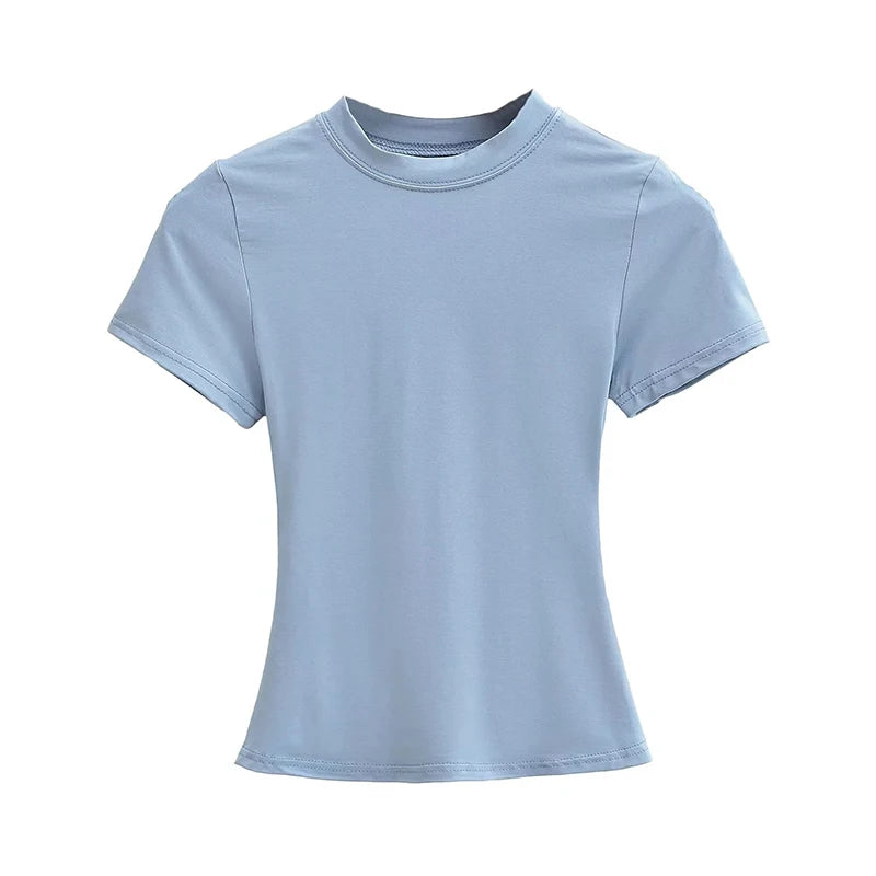 2025 New High Quality Casual T shirt Sexy Slim Short Sleeves Fashion Trend Solid Women Clothing y2k Tops