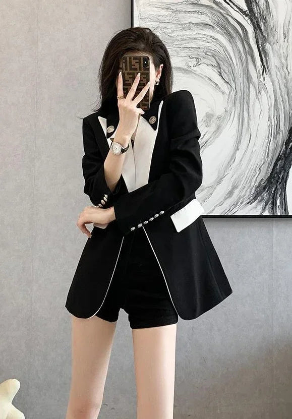 Clothing Female Coats and Jackets Outerwear Jacket Dress Slim Over Colorblock Women's Blazers Long Tailoring in Promotion Sale