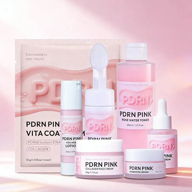 Salmon Dna Collagen Skincare Set, Pdrn Pink Glow Moisturizing Mask Lifting Brightening Cream, Reduce Fine Line Essence Eye Cream