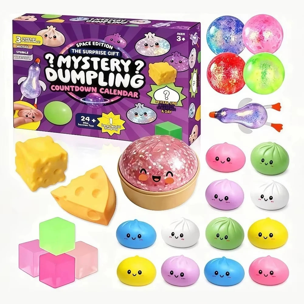 Advent Calendar Mystery Dumpling Squishy Blind Box Soft Fidget Slow Rise 24Day Countdown Calendar Xmas Party Gift Anxiety Relief