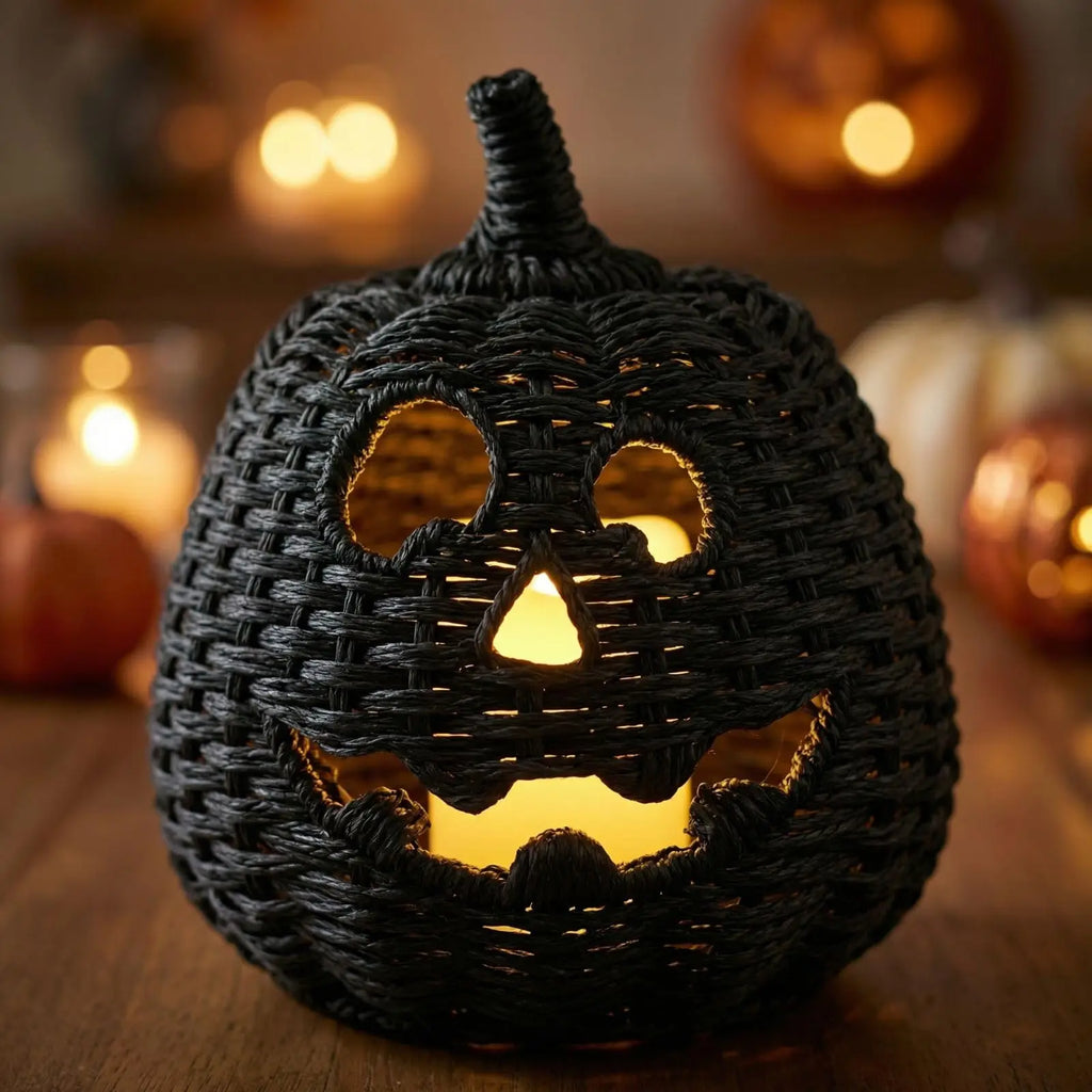 Halloween Decorations Hand-Woven Wicker Pumpkin Lantern Witch Hat Storage Box Home Decorative Statue Ornaments Christmas Decor