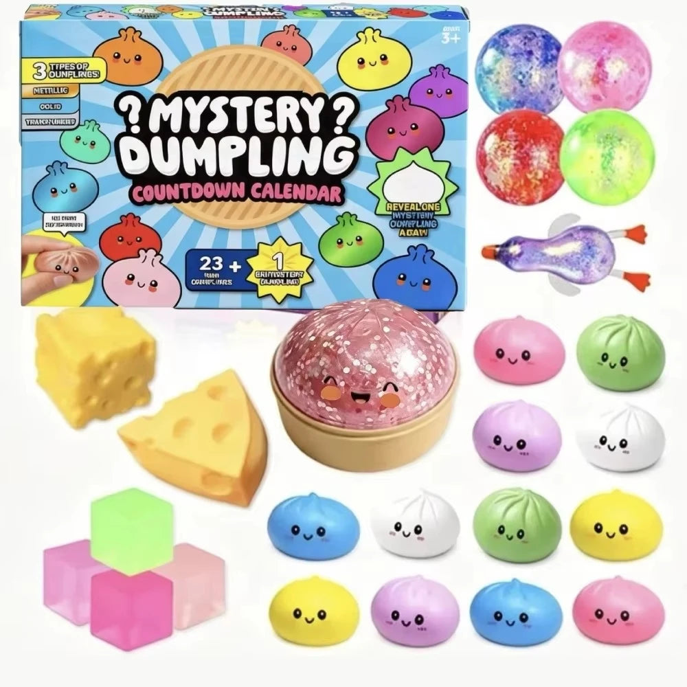 Advent Calendar Mystery Dumpling Squishy Blind Box Soft Fidget Slow Rise 24Day Countdown Calendar Xmas Party Gift Anxiety Relief