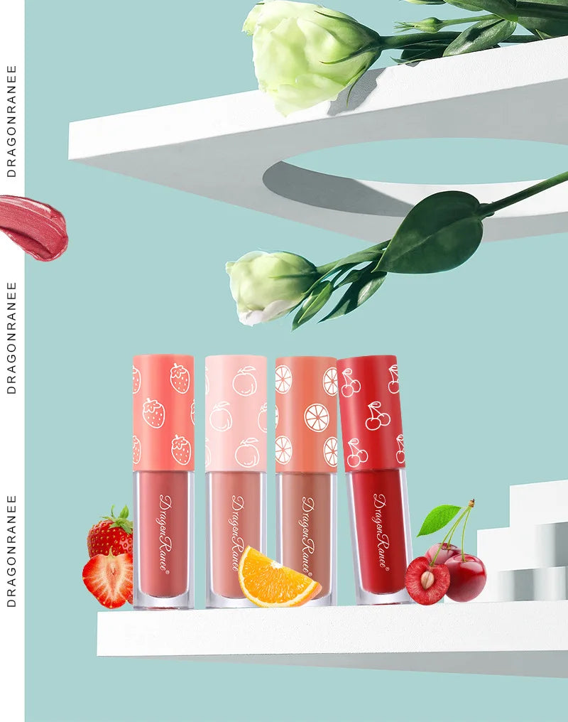 Mini Velvet Matte Lip Gloss Set, 3pc/4pcs Non-Fading, Non-Stick Cup, Long-Lasting Fruit Scented Lip Tint, Smooth and Lightweight