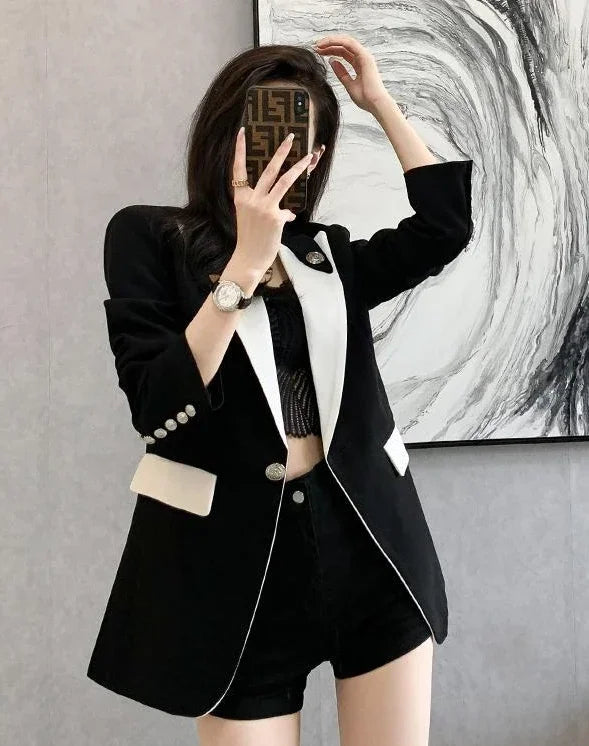 Clothing Female Coats and Jackets Outerwear Jacket Dress Slim Over Colorblock Women's Blazers Long Tailoring in Promotion Sale