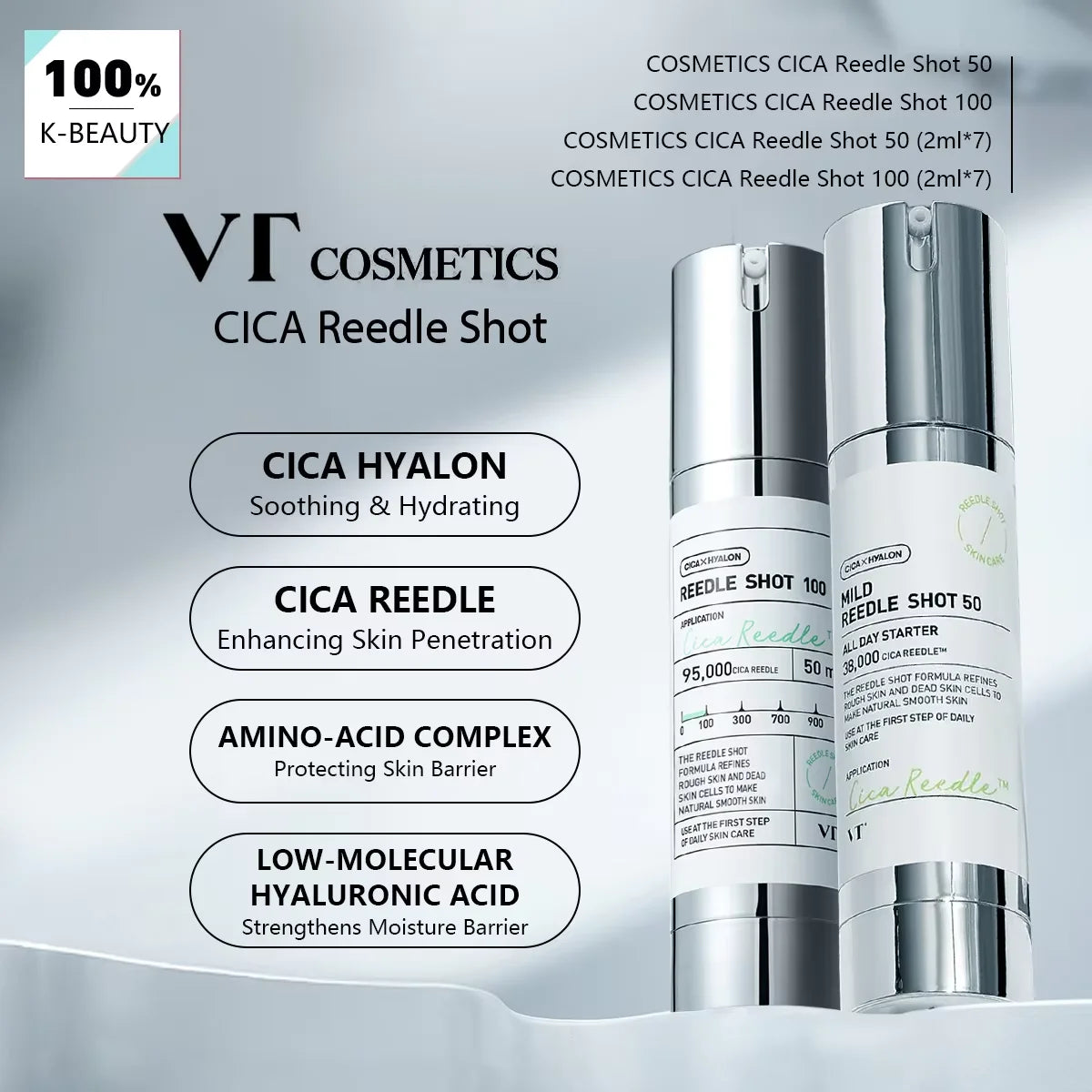 VT COSMETICS CICA Reedle Shot,Multi-Size Options,Centella Asiatica,Intense Hydration,Korean Skincare,K-Beauty,Korean Makeup