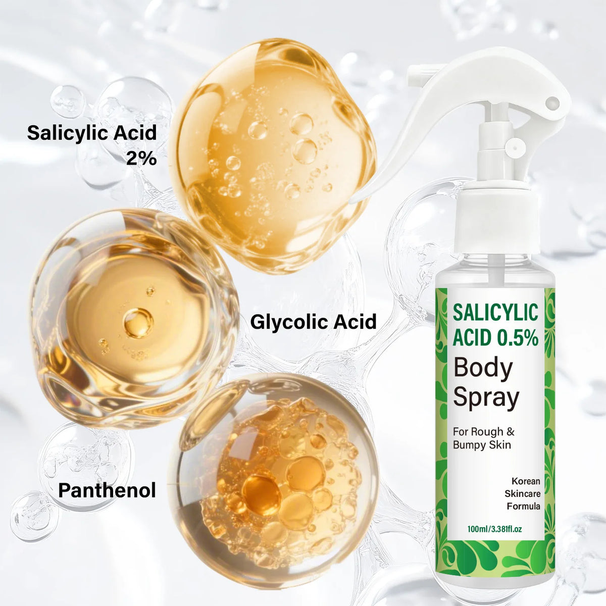 Salicylic Acid 0.5% Body Spray with Glycolic Acid and Panthenol – Korean Skincare Formula for Rough, Bumpy.