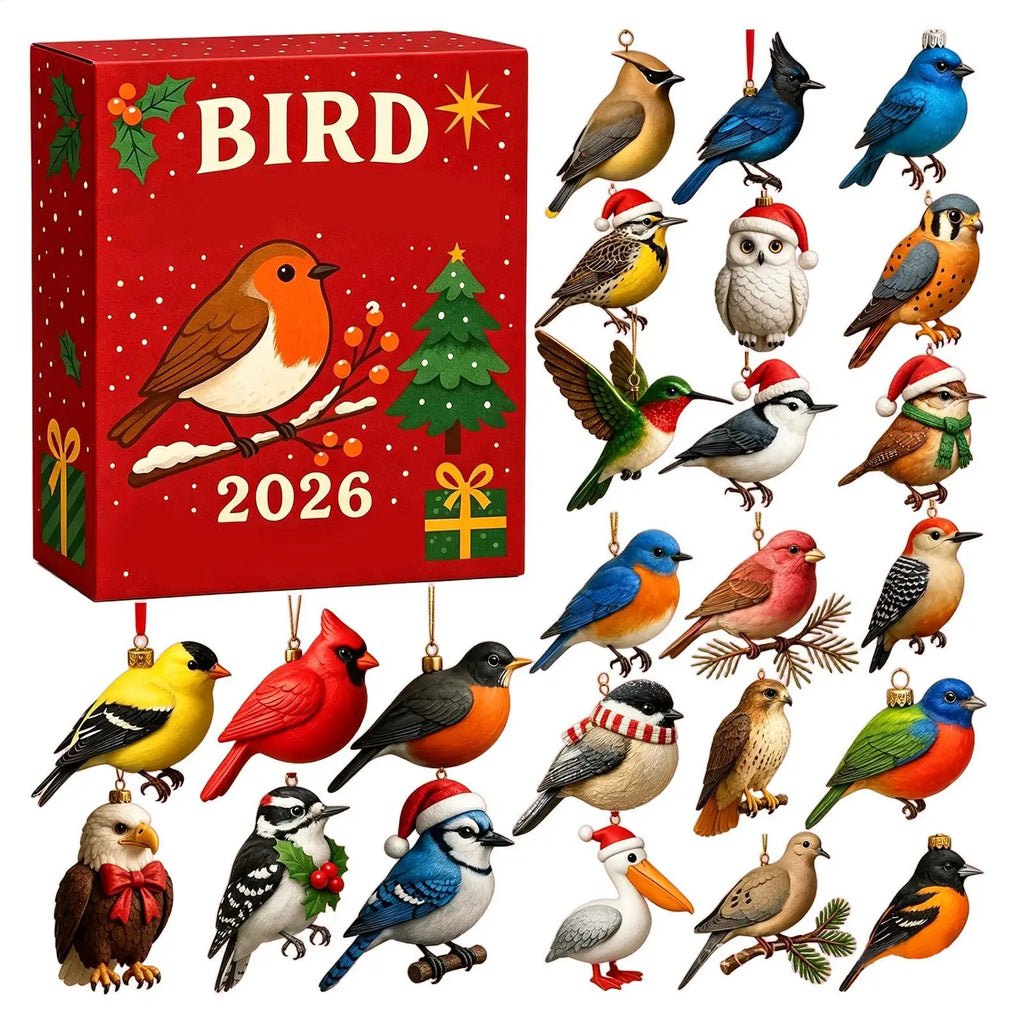 2026 Christmas Calendar Advent 2D Acrylic Bird Collectible Decoration  Countdown Calendar for Trees Windowsill Mantel Office