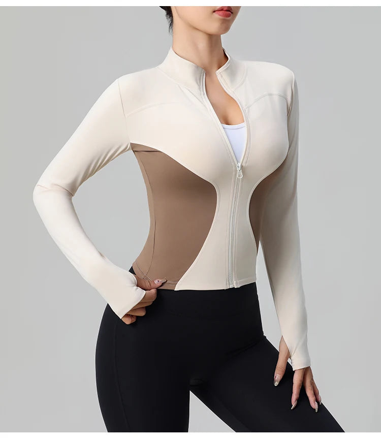 High Quality Workout Fitness Long Sleeve Top with 2 Sides Zipper Finger Hole Mix Colours Jacket