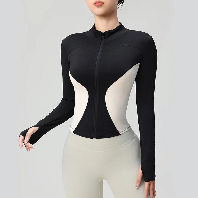 High Quality Workout Fitness Long Sleeve Top with 2 Sides Zipper Finger Hole Mix Colours Jacket