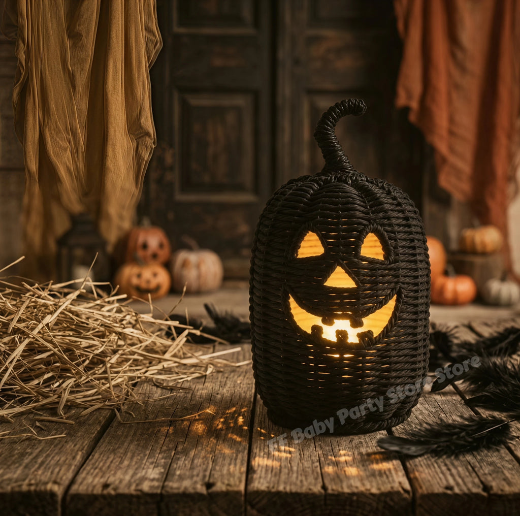 Halloween Decorations Hand-Woven Wicker Pumpkin Lantern Witch Hat Storage Box Home Decorative Statue Ornaments Christmas Decor